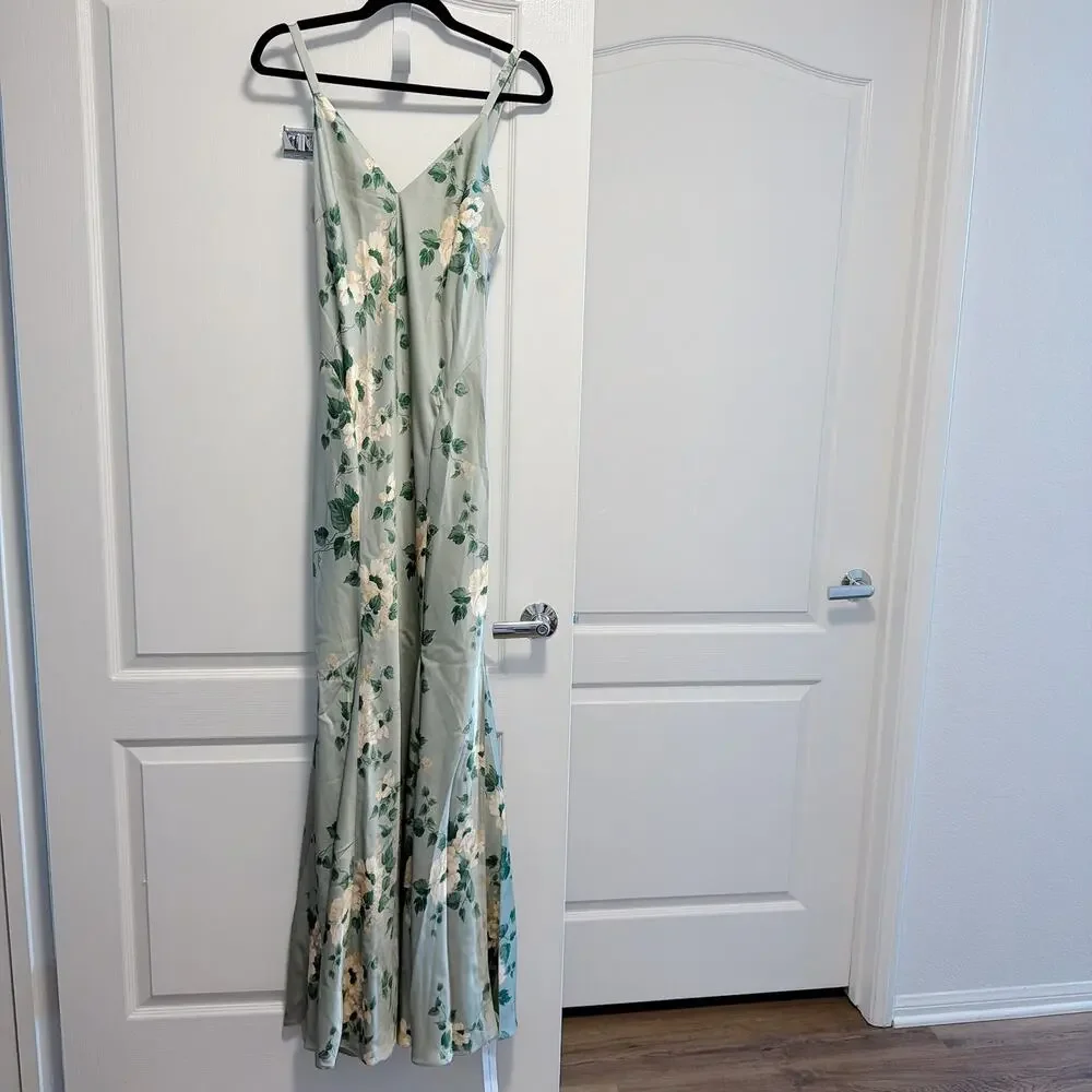 Reformation Tyler Satin Dress, Shade Garden Green, Size 6 NWT - Picture 3 of 7